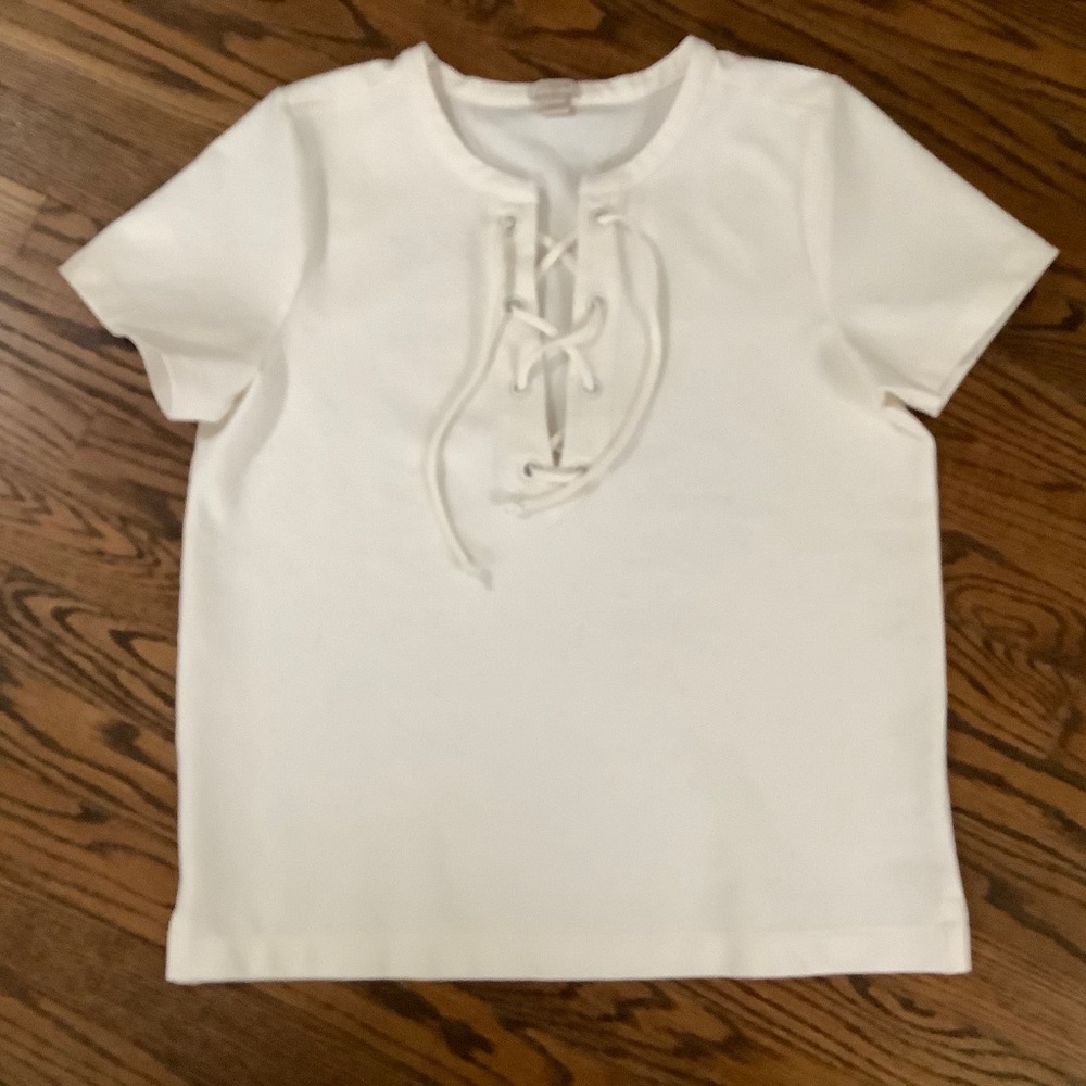 J. Crew Cream Short-Sleeve Lace-Up Tee